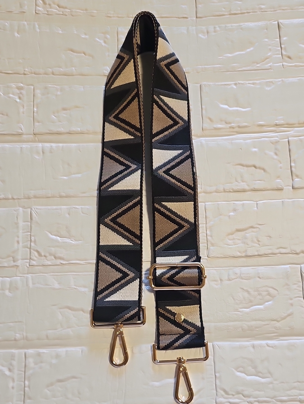 Pom Pom London Geometric Black & Beige  Bag Strap